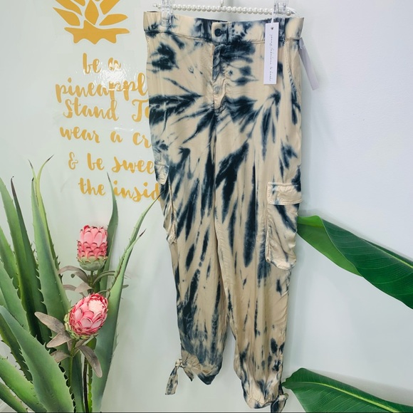 Young Fabulous & Broke Tie Dye Satin Ankle Pants Joggers Cargo Pants Medium - Picture 10 of 14